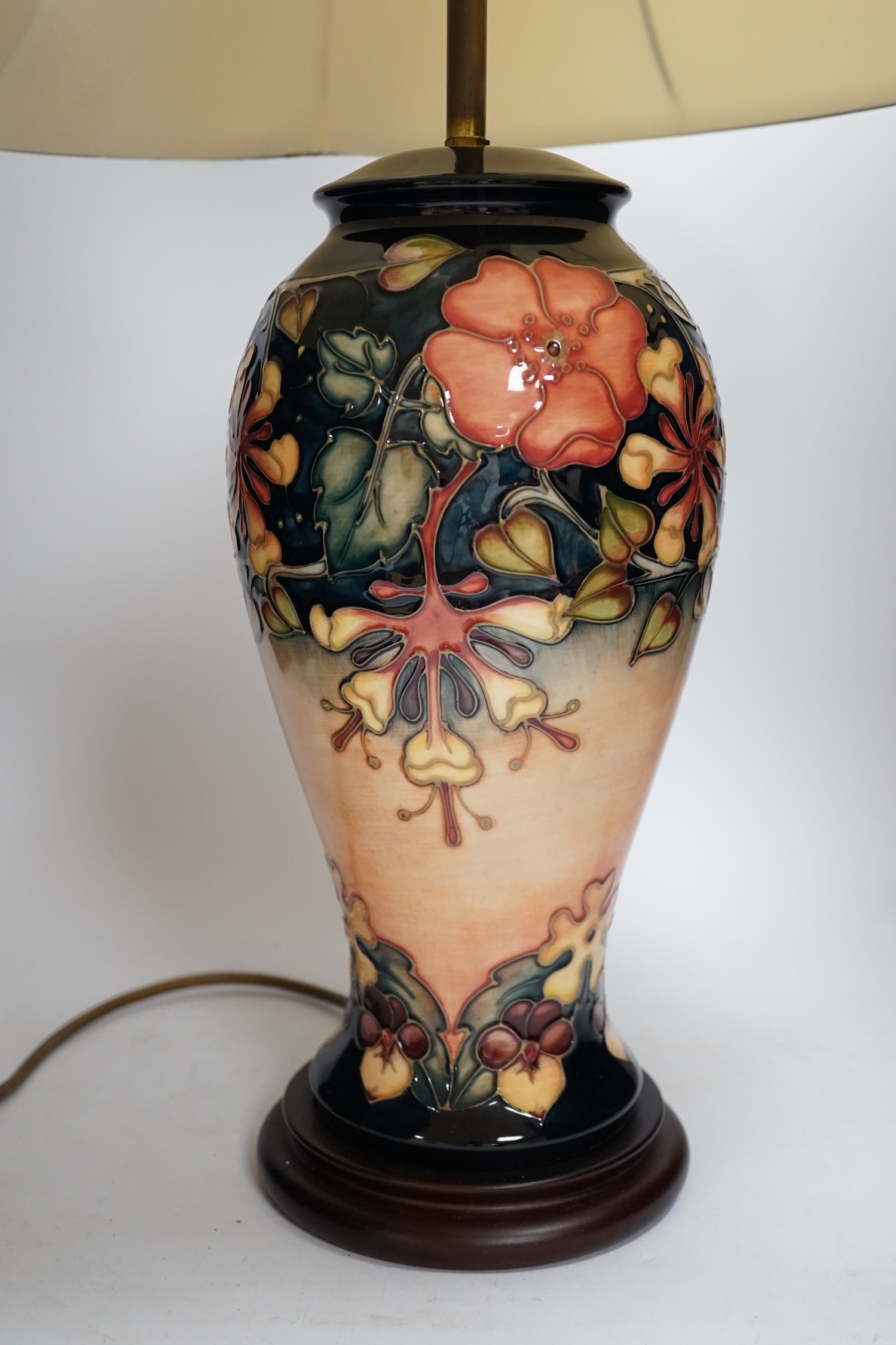 A large Moorcroft 'Oberon' pattern table lamp, 69cm high